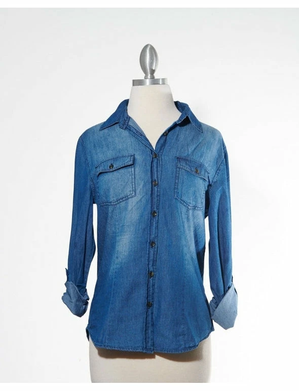 Varga Dark Denim Wash Button Down Top Long Sleeve Top 3 Varga Dark Denim Wash Button Down Top Long Sleeve Top