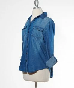 Varga Dark Denim Wash Button Down Top Long Sleeve Top