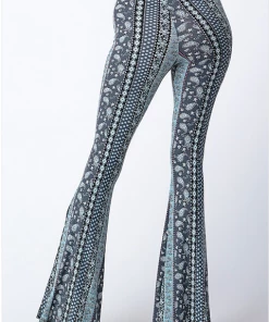 BEAR DANCE Bell Bottom Paisley Pant Light Steel Blue Pants & Jeans