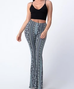 BEAR DANCE Bell Bottom Paisley Pant Light Steel Blue Pants & Jeans