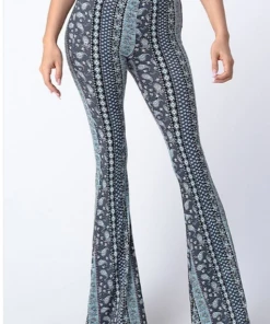 BEAR DANCE Bell Bottom Paisley Pant Light Steel Blue Pants & Jeans