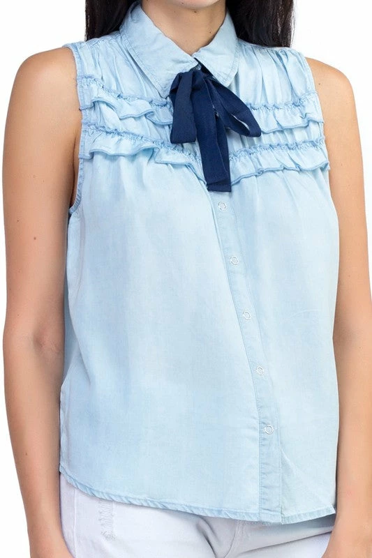 Iris Ruffle Tie Top Light Blue Short Sleeve Top 4 Iris Ruffle Tie Top Light Blue Short Sleeve Top