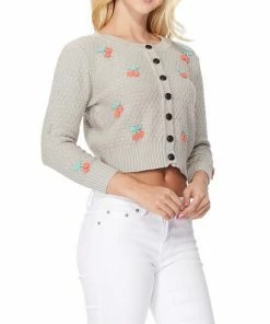 MAK-1 Cherry Embroidered Gray Cardigan