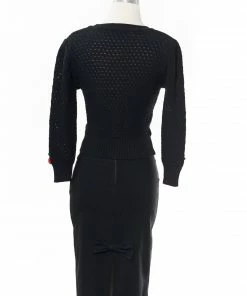 MAK-1 Sweaters & Cardigans Cherry Embroidered Black Cardigan