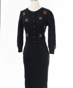 MAK-1 Sweaters & Cardigans Cherry Embroidered Black Cardigan