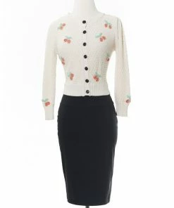 MAK-1 Cherry Embroidered Oatmeal Cardigan Sweaters & Cardigans