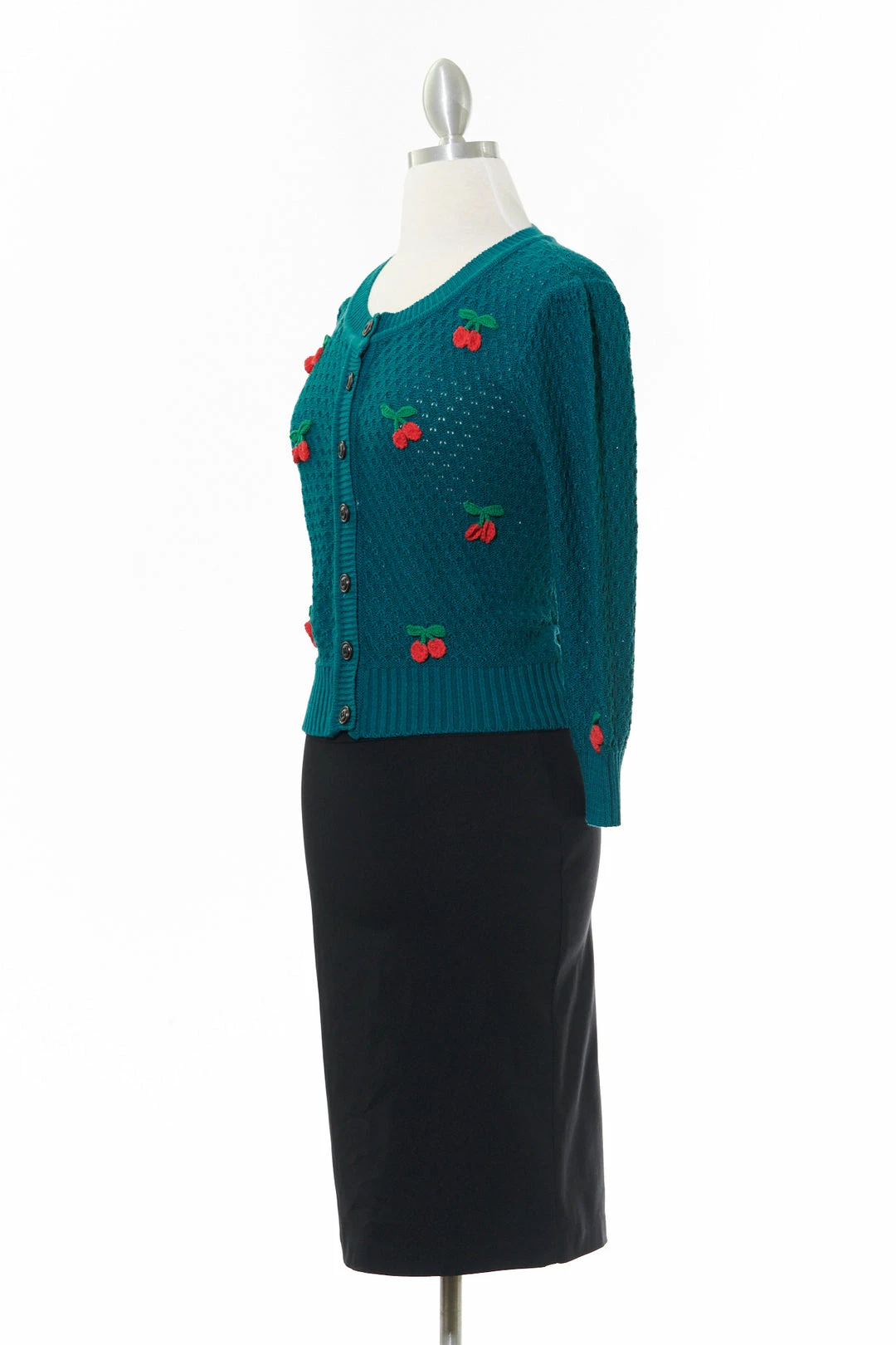 MAK-1 Cherry Embroidered Teal Cardigan Sweaters & Cardigans 4 MAK-1 Cherry Embroidered Teal Cardigan Sweaters & Cardigans