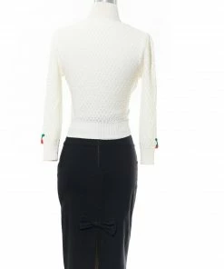 MAK-1 Sweaters & Cardigans Cherry Embroided White Cardigan