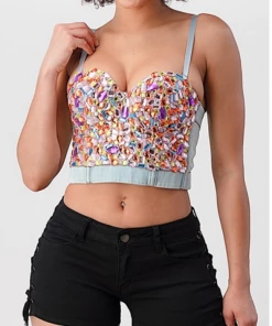 LYDIA Rhinestone Jeweled Corset Light Denim Corsets