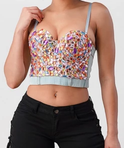 LYDIA Rhinestone Jeweled Corset Light Denim Corsets