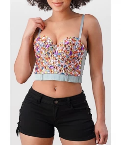 LYDIA Rhinestone Jeweled Corset Light Denim Corsets