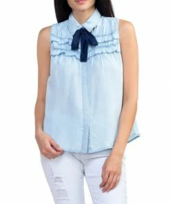 Iris Ruffle Tie Top Light Blue Short Sleeve Top 8 Iris Ruffle Tie Top Light Blue Short Sleeve Top