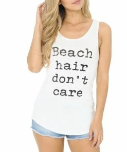 Alphabetapparel Beach Hair Don’t Care White Graphic Tank & Tee Shirts